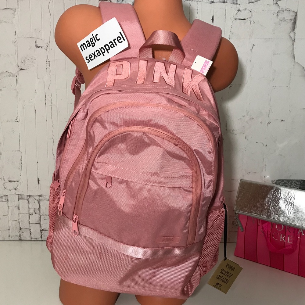 VS PINK LOGO EMBROIDERY CAMPUS BACKPACK PADDED POCKETS PINK